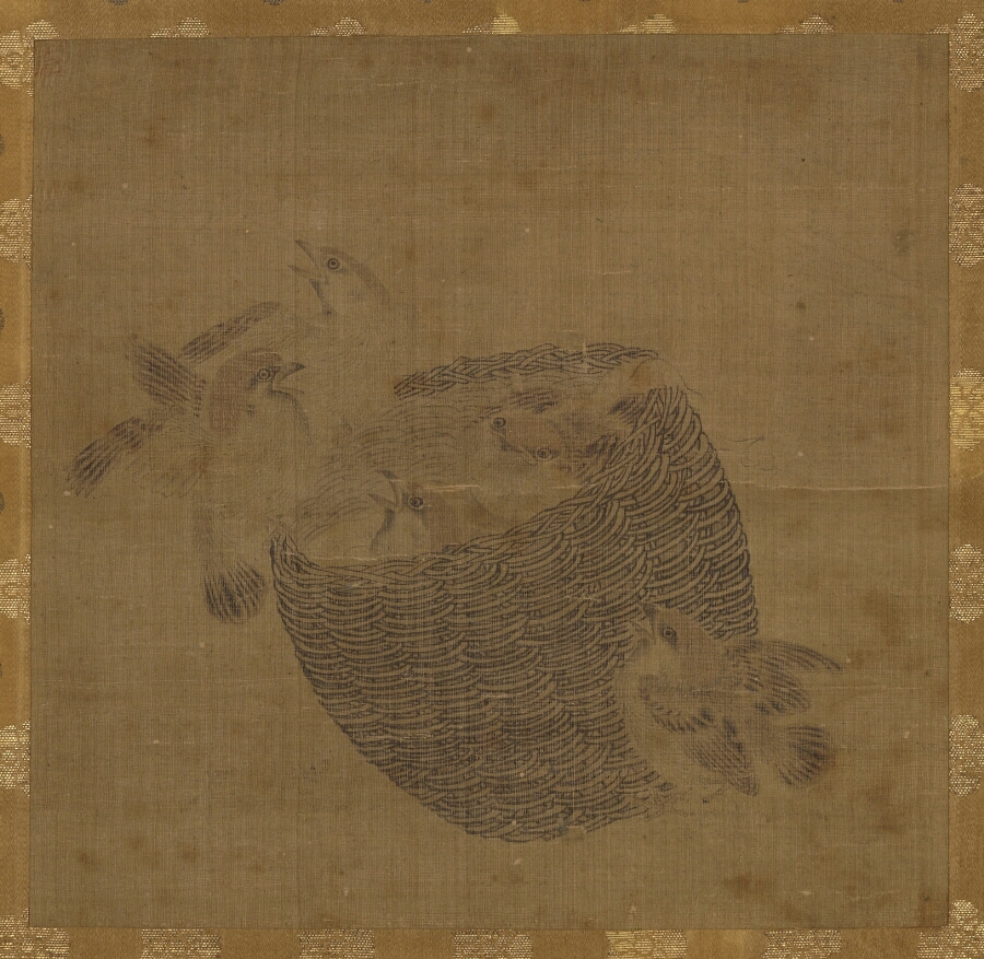 Song dynasty Young Sparrows in a Basket reference painting